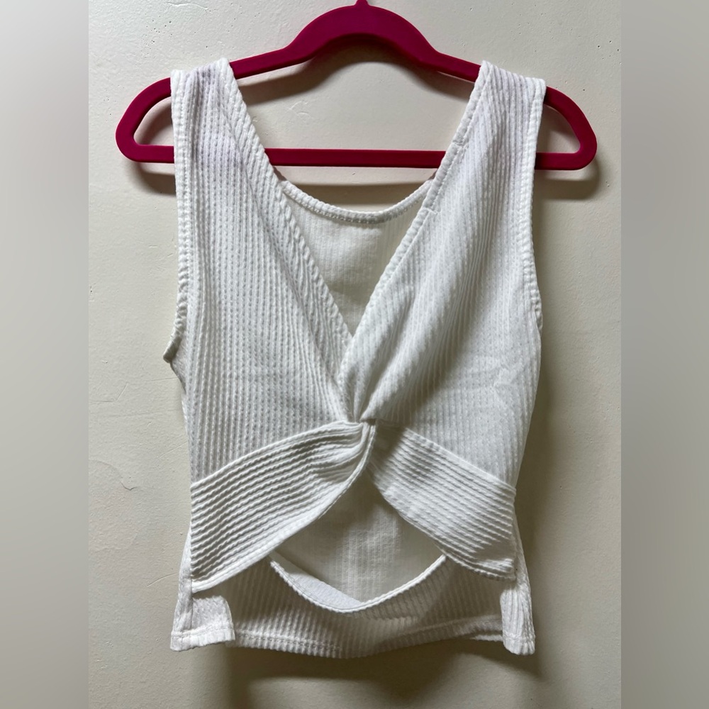 White Stretch Tank With Criss Cross Back